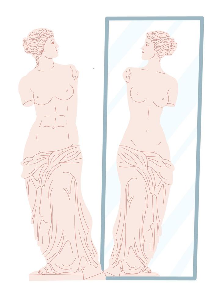 Venus Statue looking at her reflection in the mirror vector