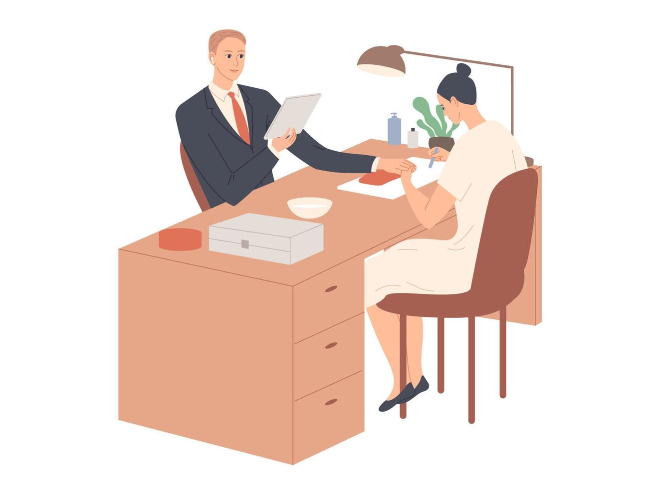 Manicurist makes a manicure to a man vector