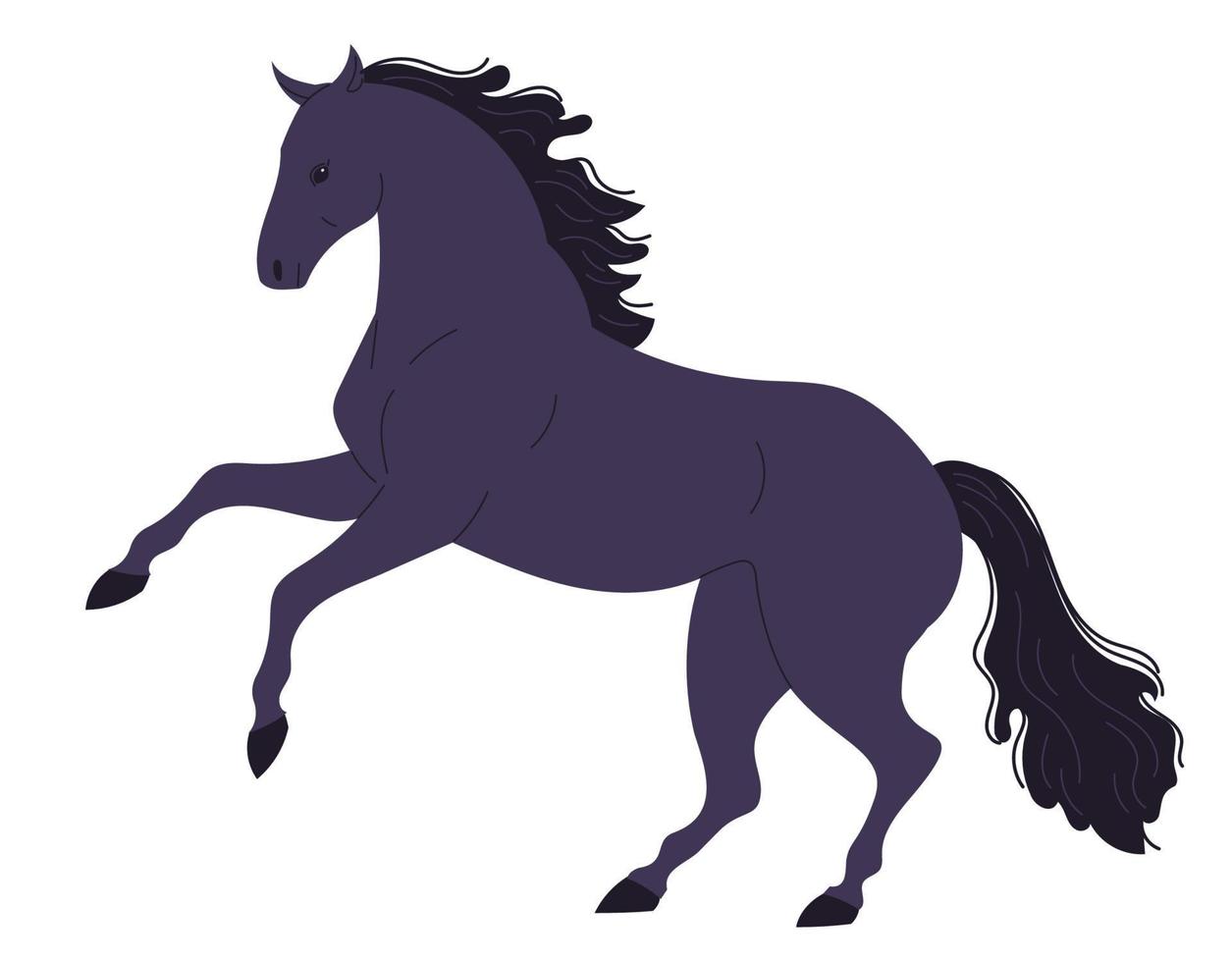 Dark energetic horse with its front hooves raised on its hind legs. vector
