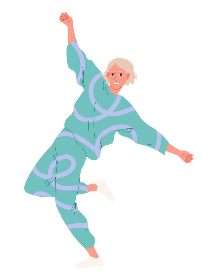 A young man is energetically and enthusiastically dancing a modern dance. vector