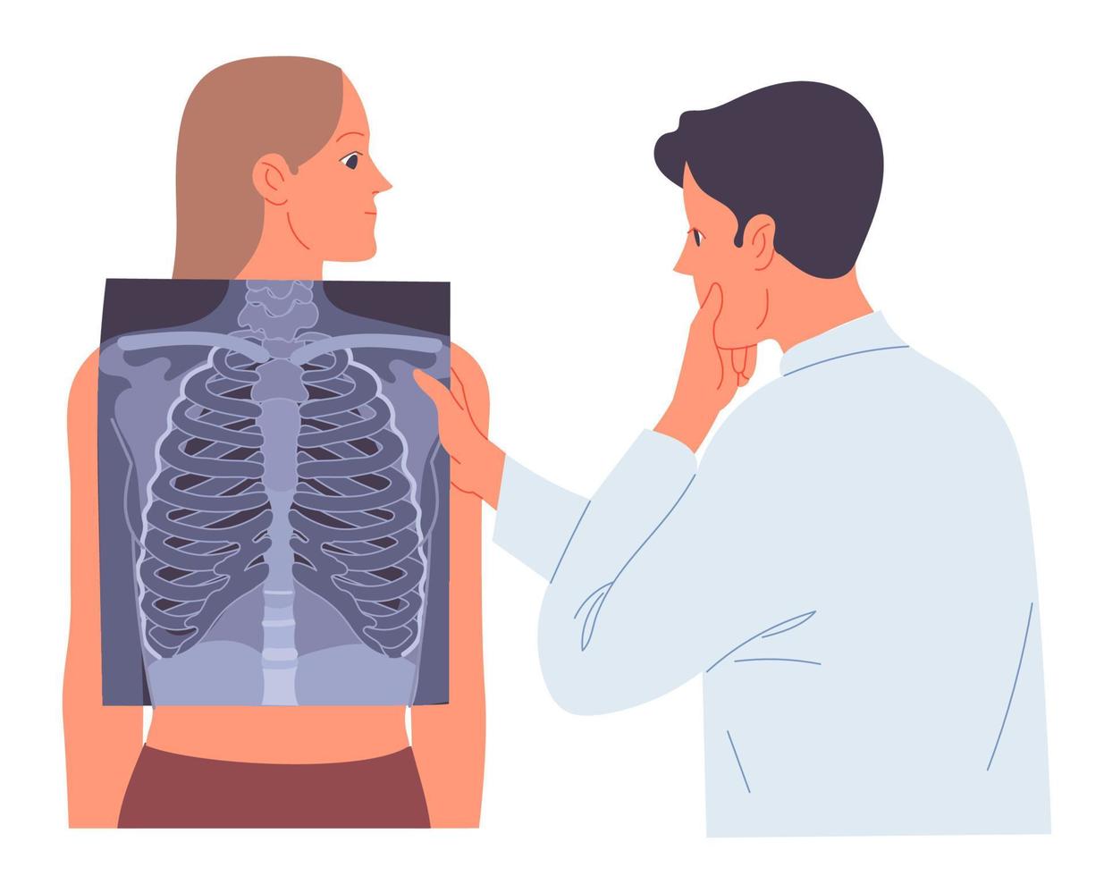 Doctor looks at the X-ray of the patients lungs. vector