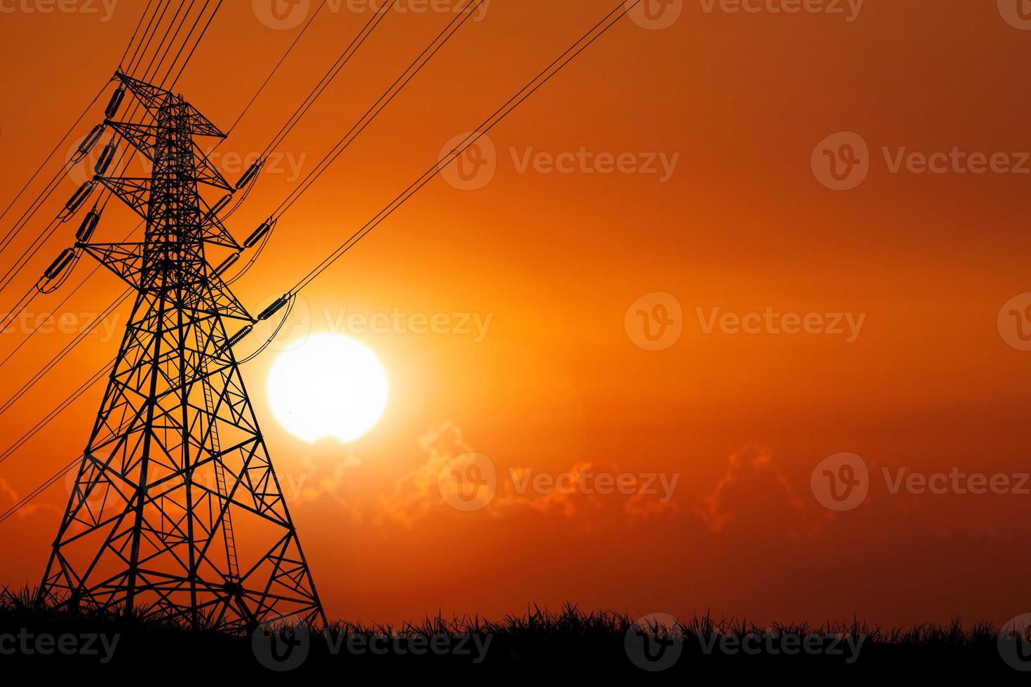 silhouette of the structure of high voltage transmission towers rural electric power distribution concept photo