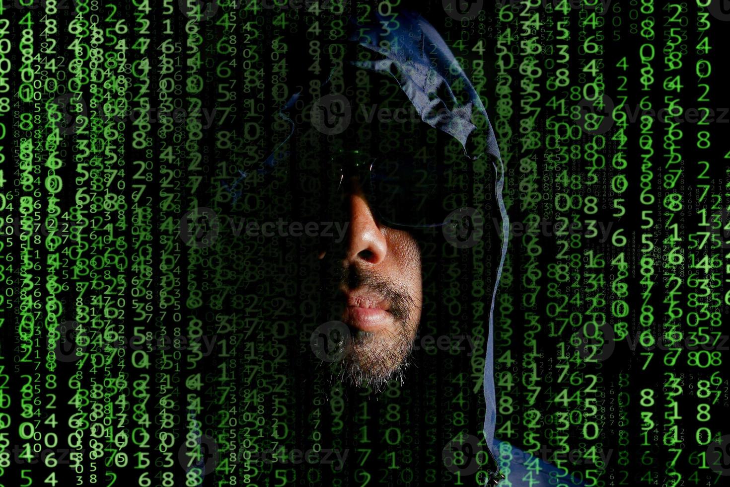 Hacker concept. Hacker Hood is a dangerous hacking and malware and computer virus. Identity theft and cybersecurity photo