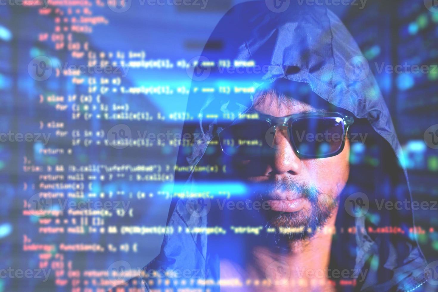 Hacker concept. Hacker Hood is a dangerous hacking and malware and computer virus. Identity theft and cybersecurity photo