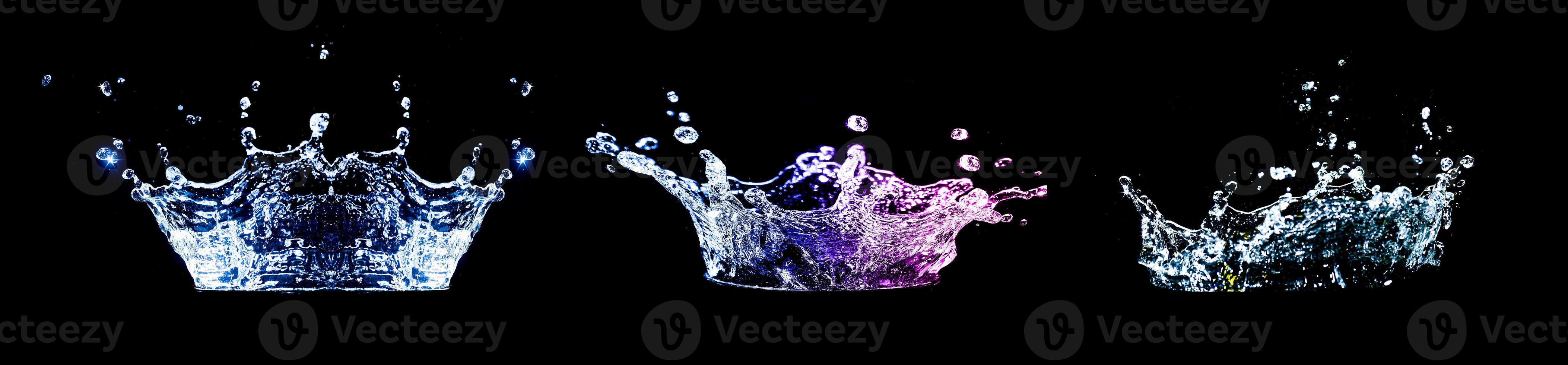 Collection of splashing water on a black background photo