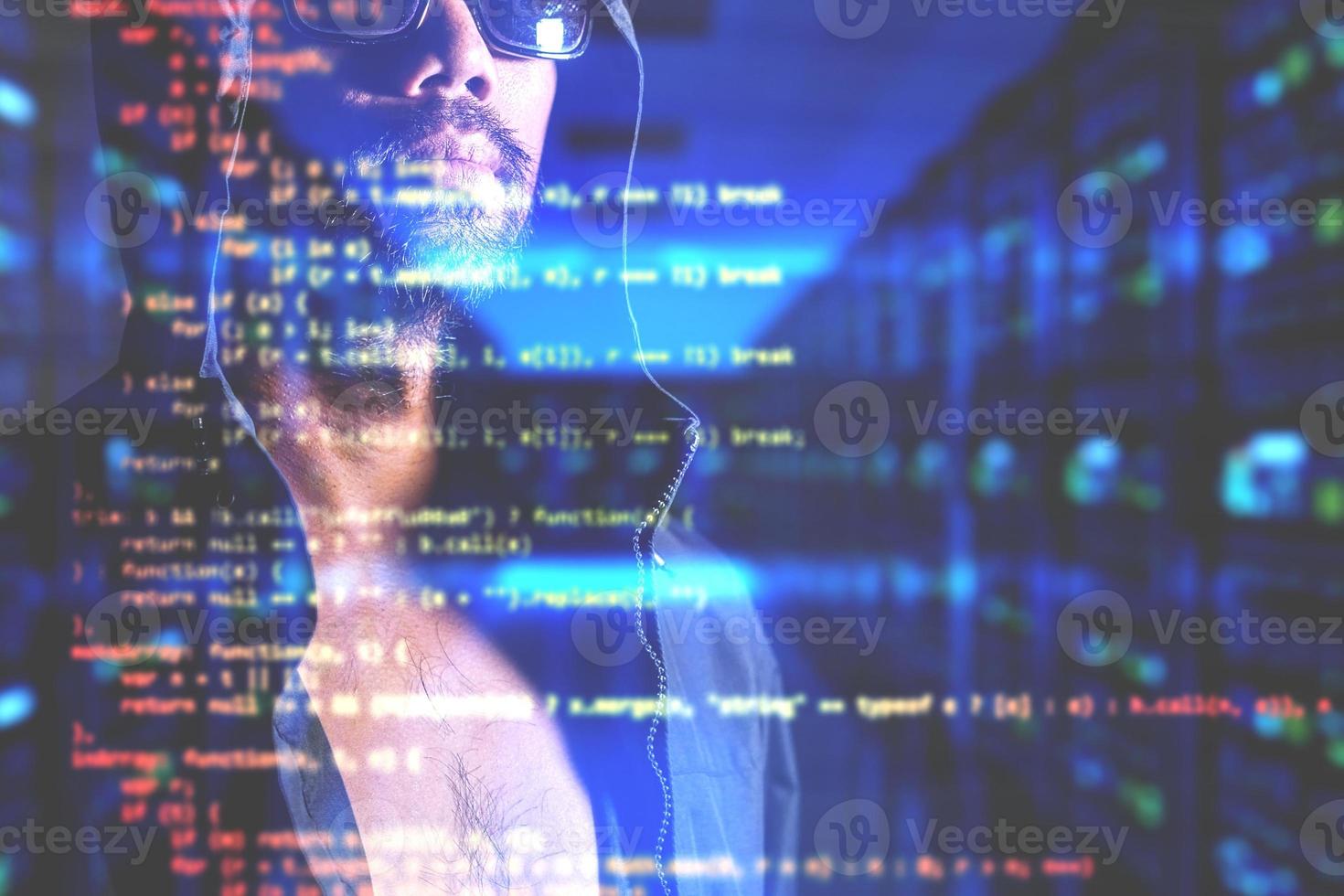 Hacker concept. Hacker Hood is a dangerous hacking and malware and computer virus. Identity theft and cybersecurity photo