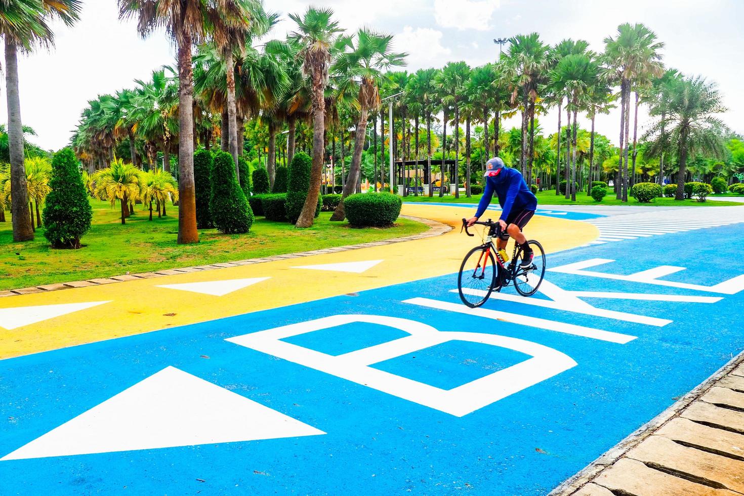 road for cycling Beautiful in the parks of Thailand. safe cycling concept photo