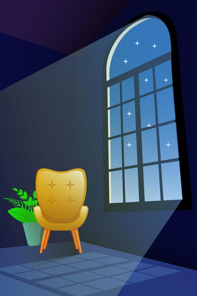 gradient living room on the corner at night illustration vector