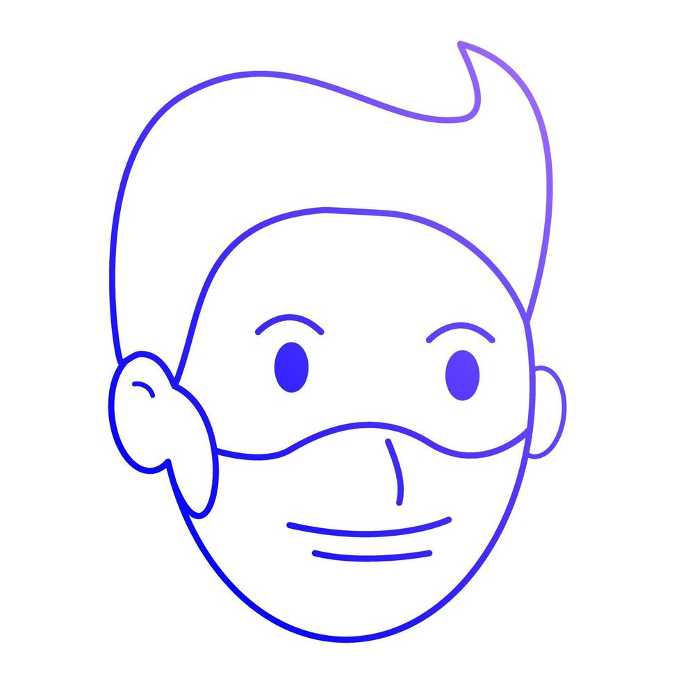 Simple gradient blue linear icon, man in medical mask. Isolated on white vector