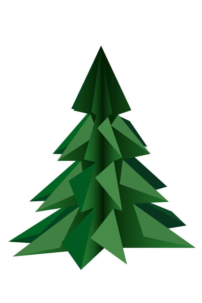 The green christmas tree is insulated on a white background. In the style of 3D origami vector