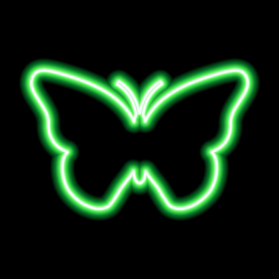 Green neon sign of butterfly on black background vector