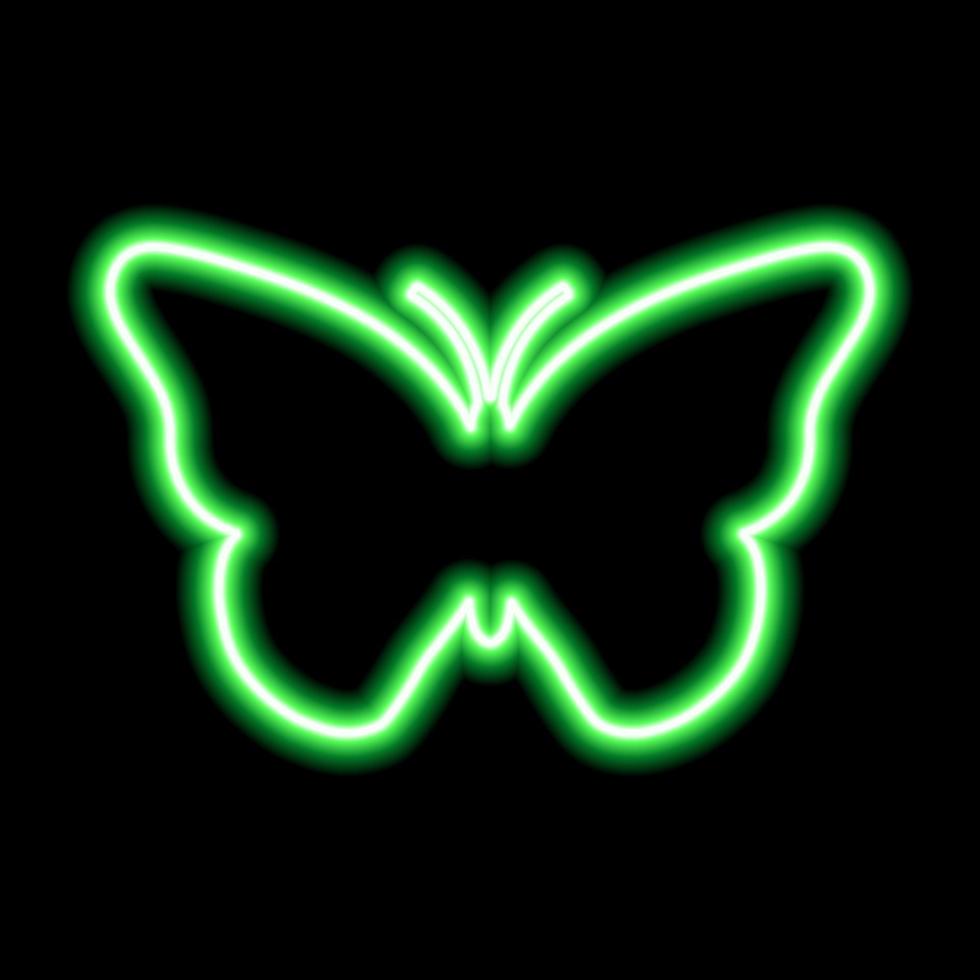 Green neon sign of butterfly on black background vector