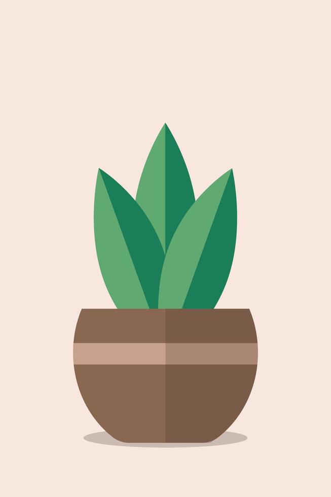 Simple plant with green leaves in brown pot. cozy home, interior details, naturalness vector