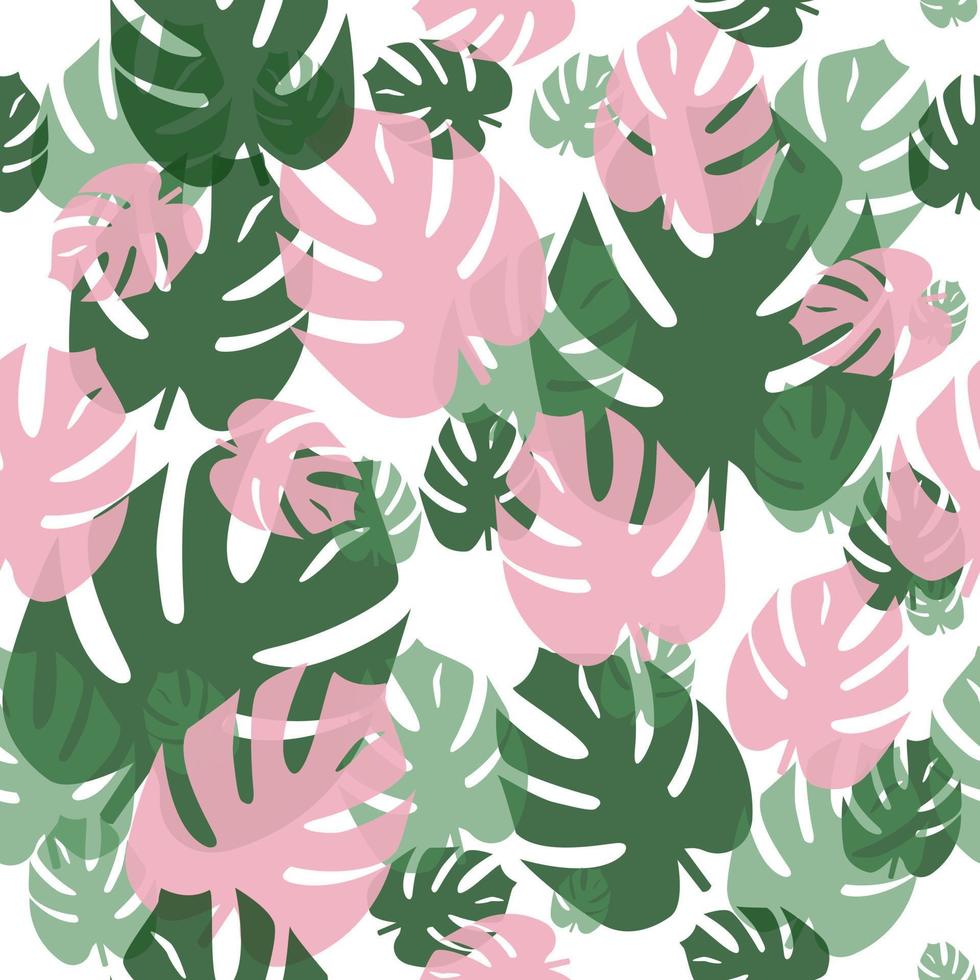 three colors monstera leaf seamless pattern on white background vector