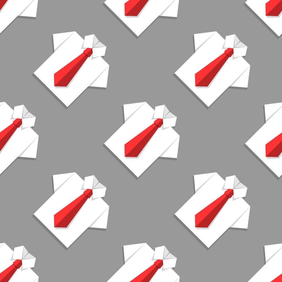 Seamless pattern with white office shirts and red ties on gray background. Origami paper effect. Vector illustration. Business, studying concept