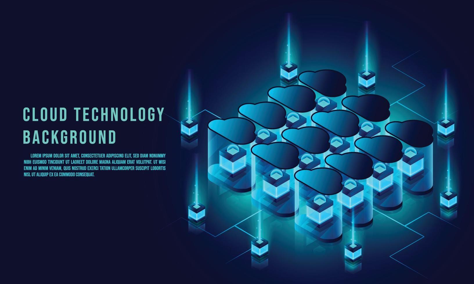 Cloud data storage 3d isometric infographic illustration, landing page layout, vector web template, Cloud technology concept