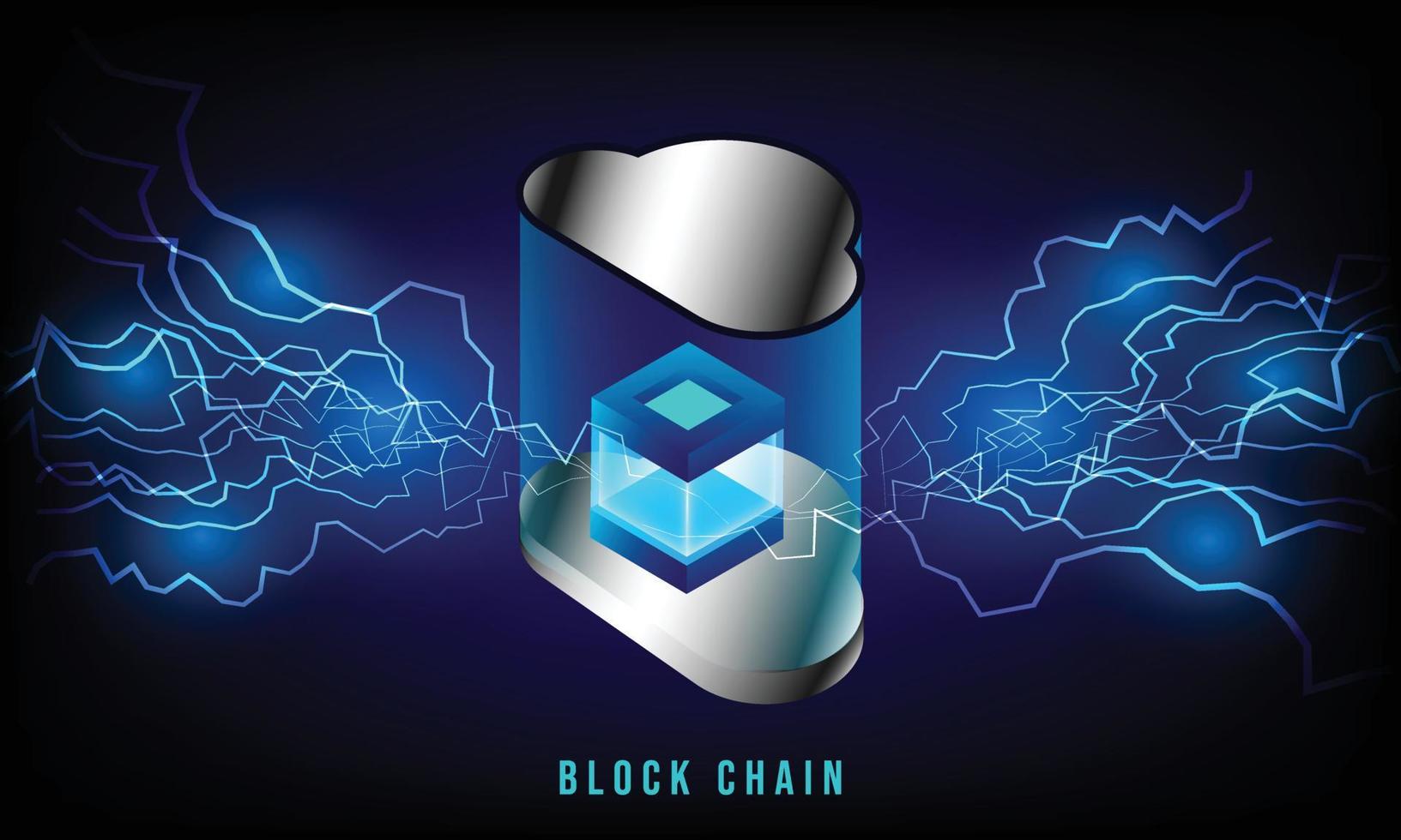 battery charging process on Block chain plugged in to electricity. technology background. vector