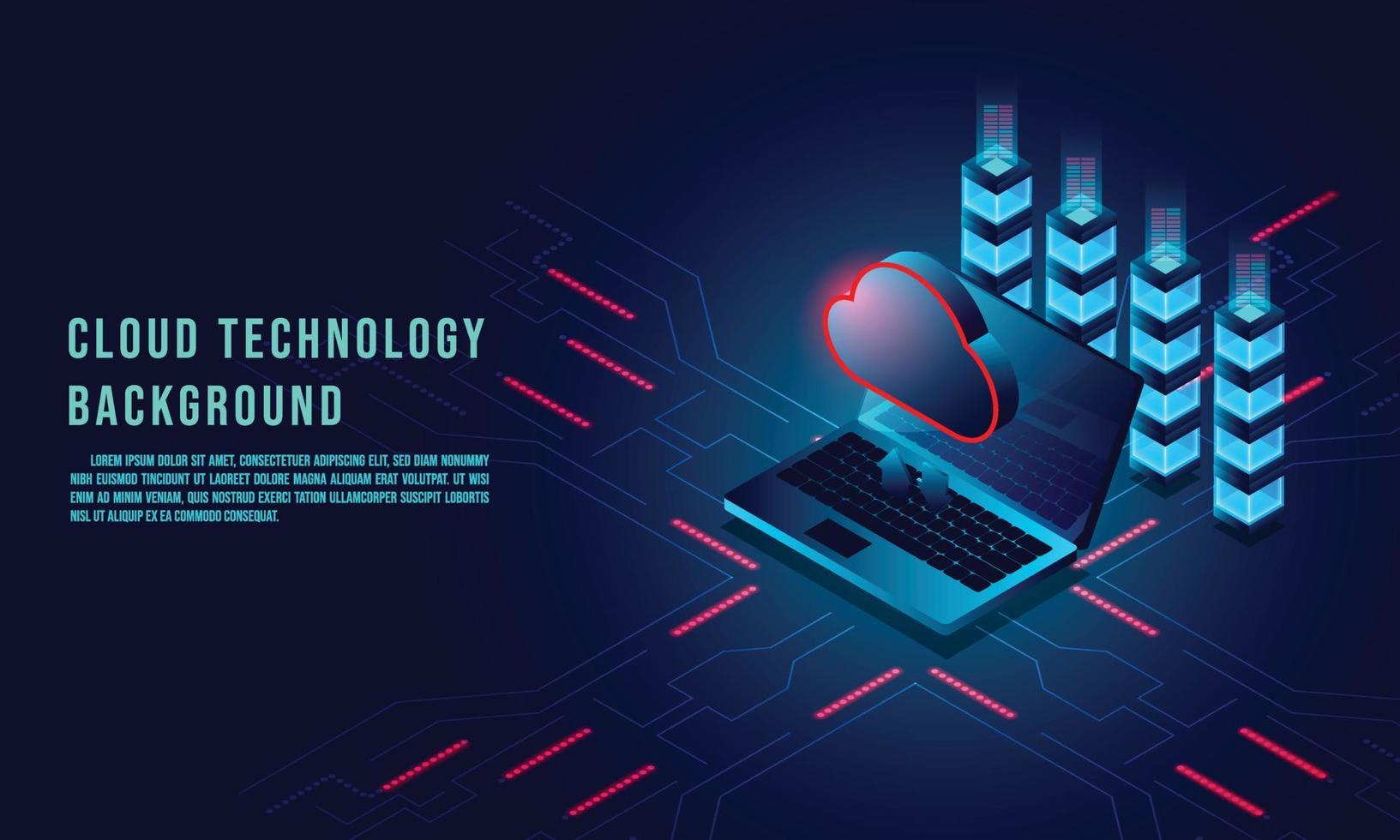 almacenamiento de datos en la nube ilustración infográfica isométrica 3d, diseño de página de destino, plantilla web vectorial, concepto de tecnología en la nube vector