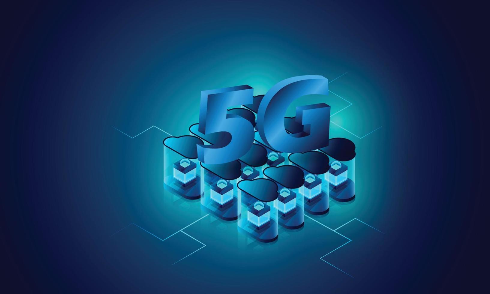 almacenamiento de datos en la nube 3d isométrico, velocidad 5g, plantilla web vectorial, concepto de tecnología en la nube vector