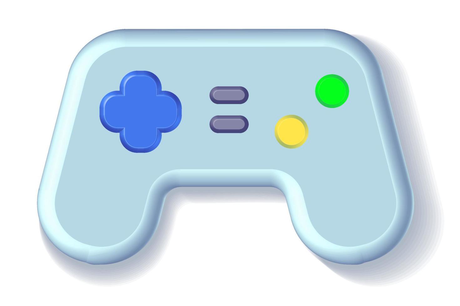 Colorful video game controller, 3D rendering, cartoon illustration of colorful gamepad, lite blue videogame joystick. vector