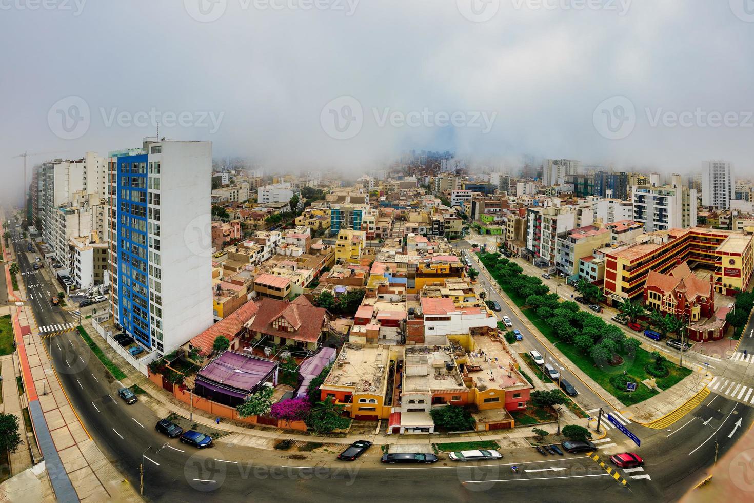 Fish Eye of Lima capital of Peru wrapped in the typical Garua fog. photo