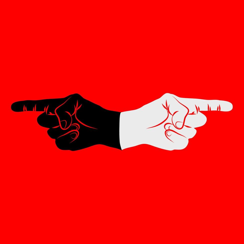white hand and black hand pointing left and right vector
