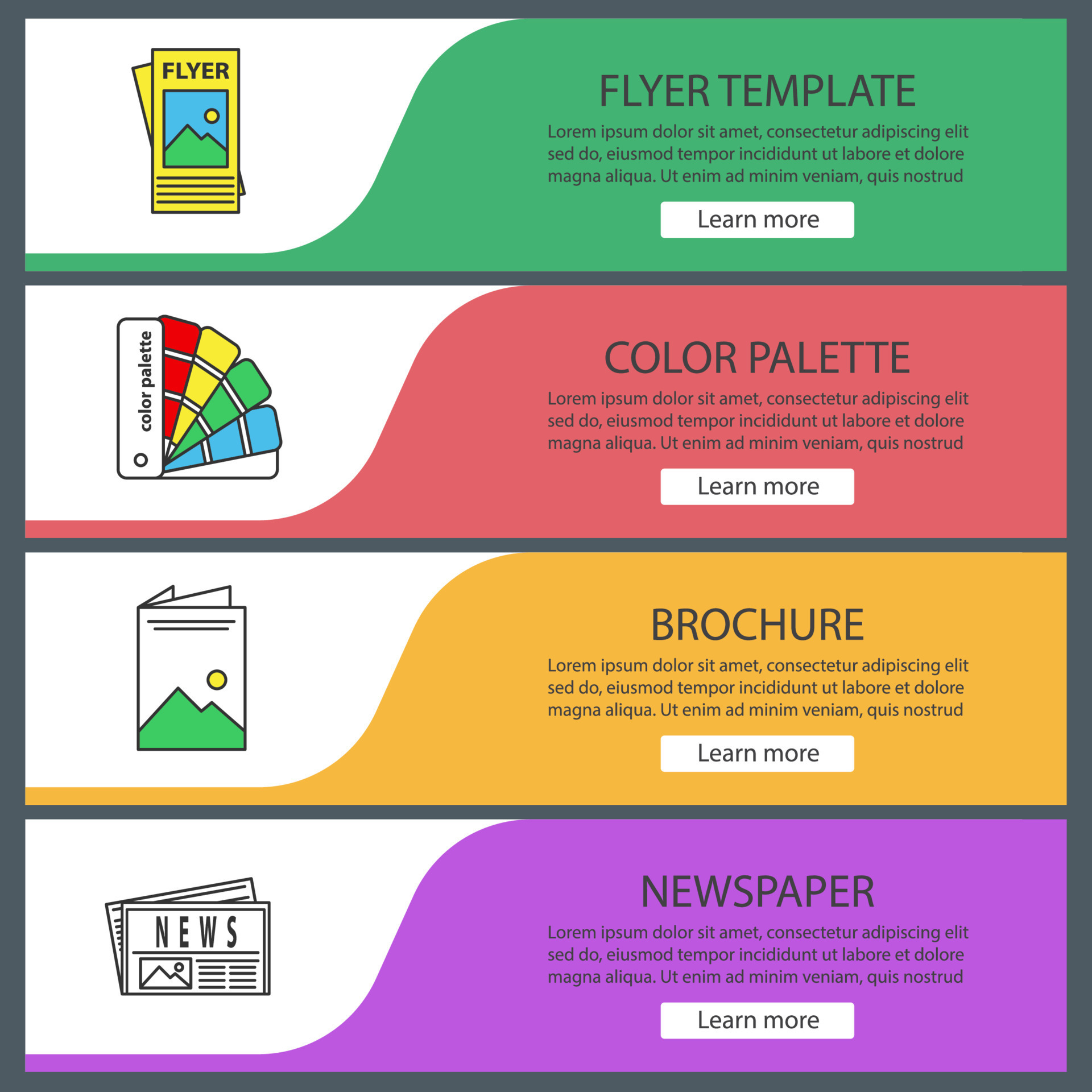 Printing web banner templates set. Polygraphy and typography. Flyer