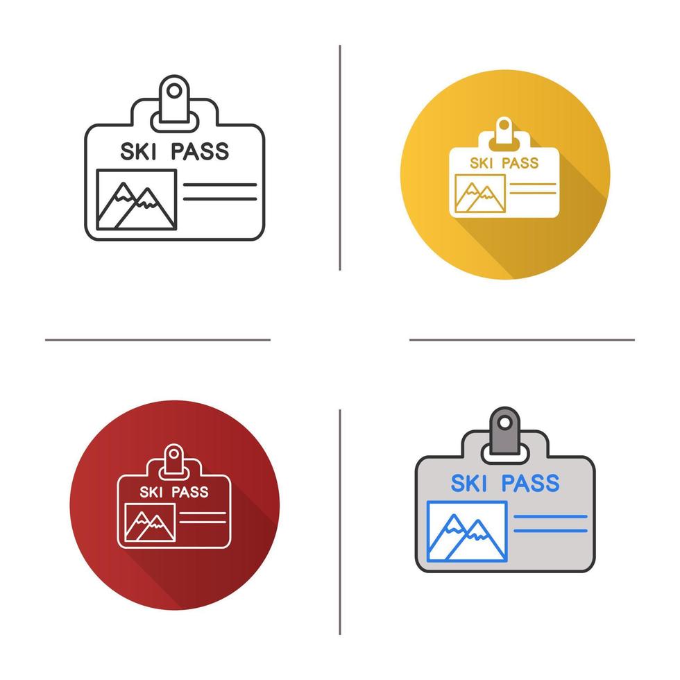 icono de la insignia del pase de esquí. billete de ascensor. diseño plano, estilos lineales y de color. ilustraciones de vectores aislados