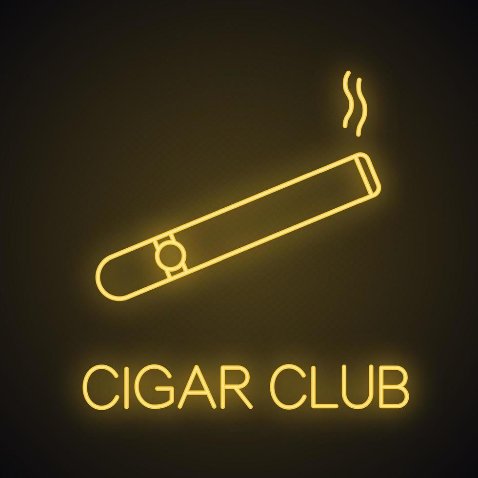 Burning cigar neon light icon. Cigarette. Smoking area. Cigar club glowing sign. Vector isolated illustration