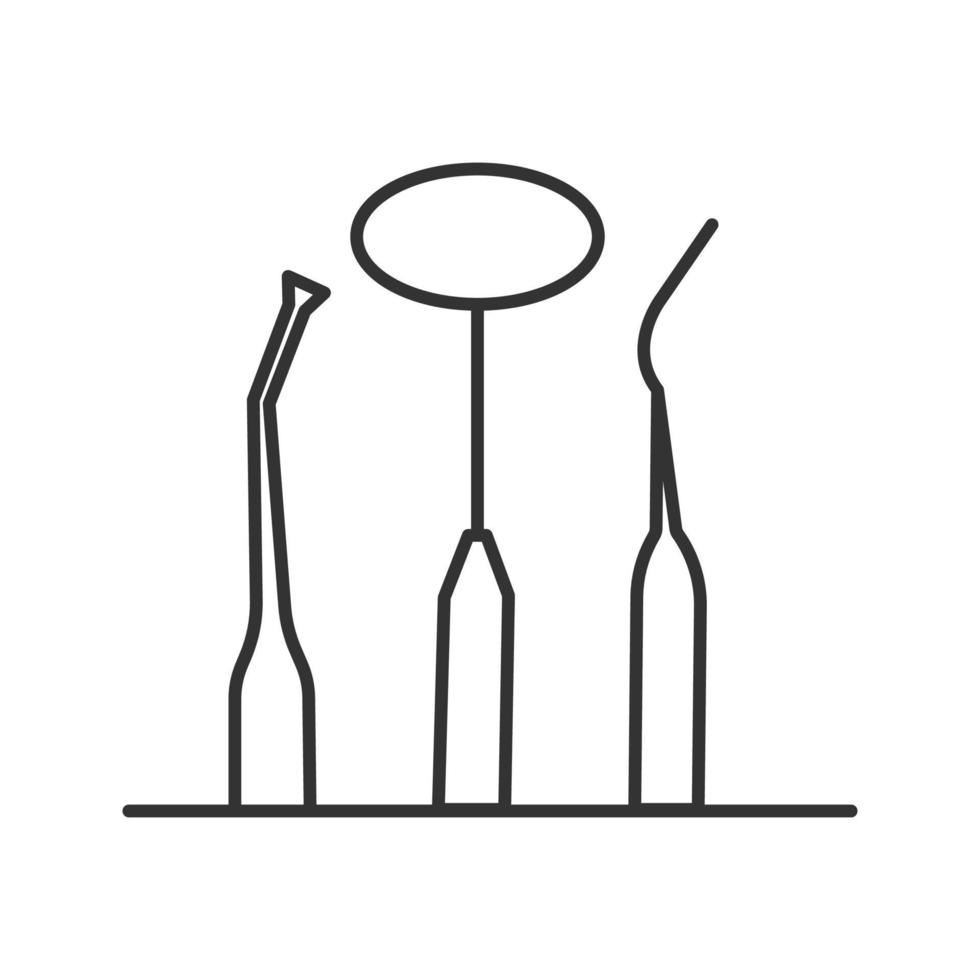Dental instruments linear icon. Thin line illustration. Mouth mirror, dental probe and dentist's excavator. Contour symbol. Vector isolated drawing