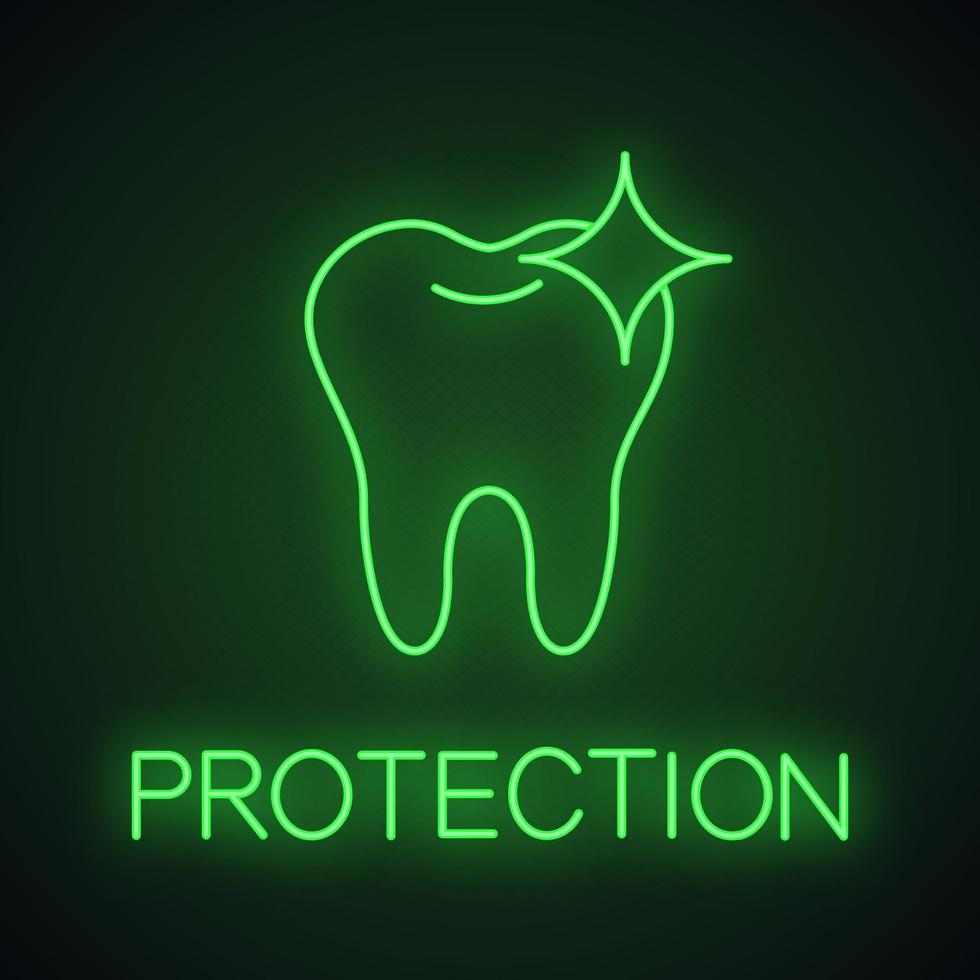 Healthy shining tooth neon light icon. Stomatology glowing sign. Teeth whitening. Vector isolated illustration