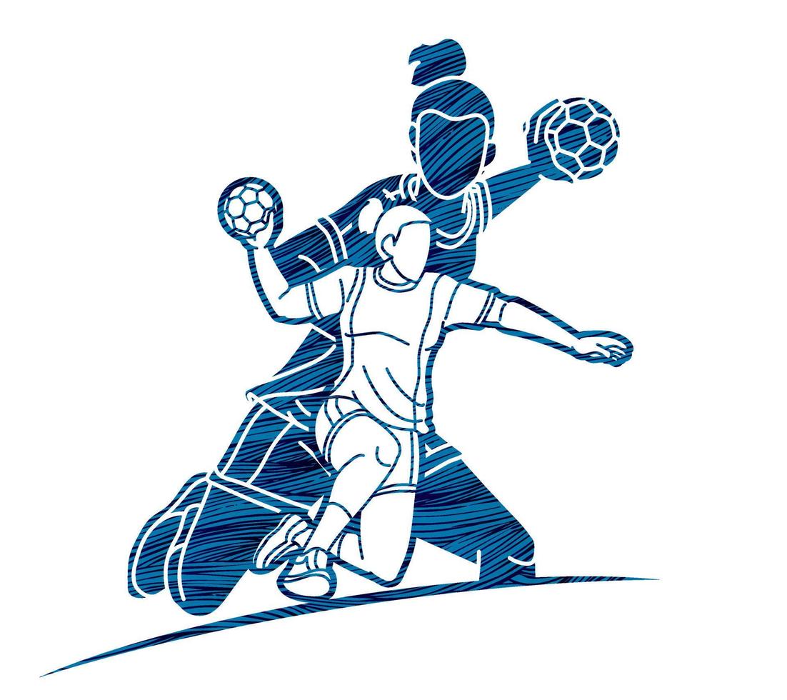 Group of Handball Female Players Graffiti vector