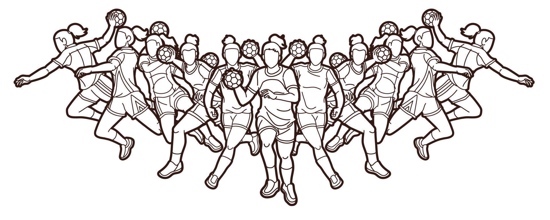 Group of Handball Female Players Outline vector