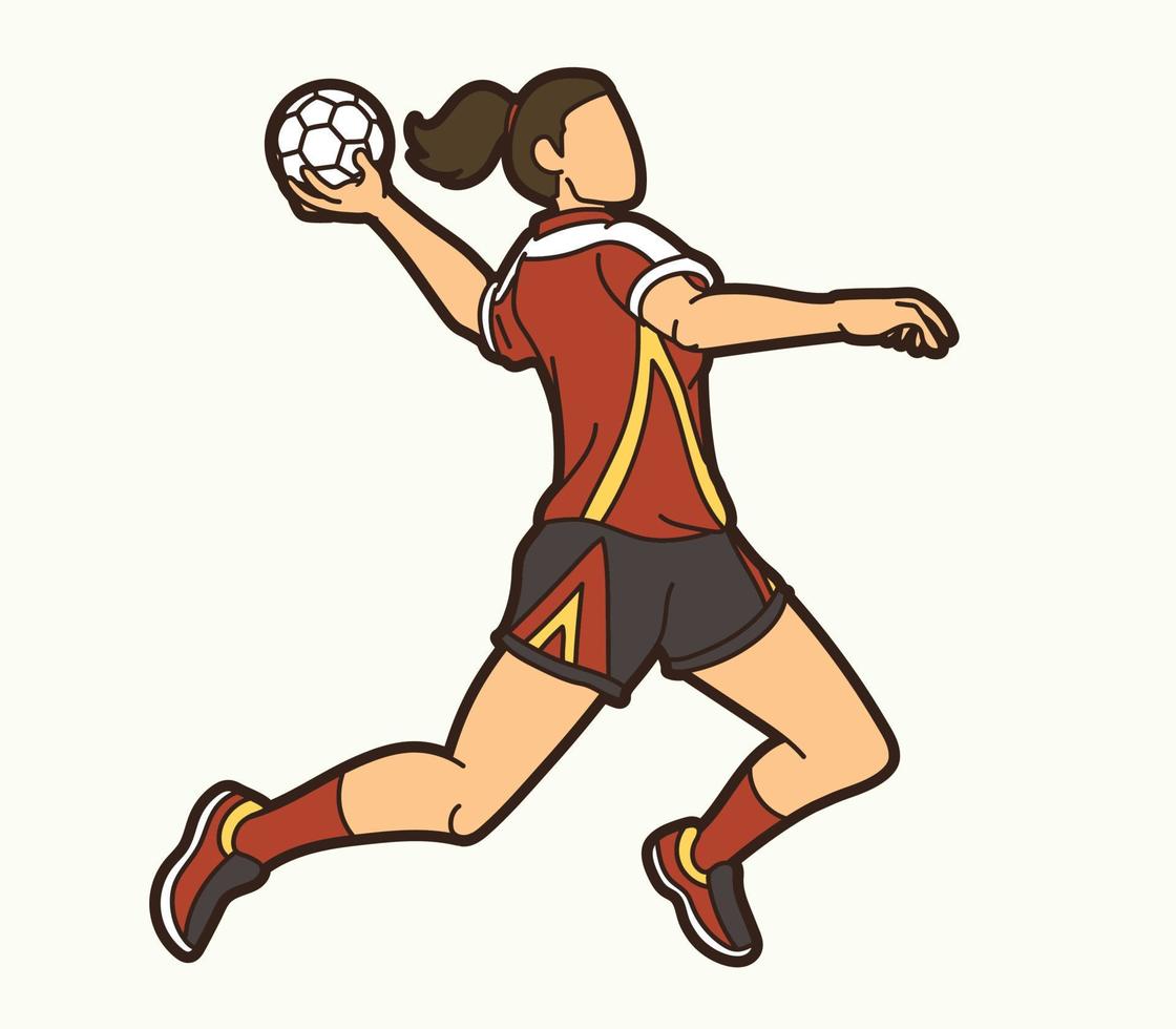 Handball Sport Female Player Throwing Ball Action vector