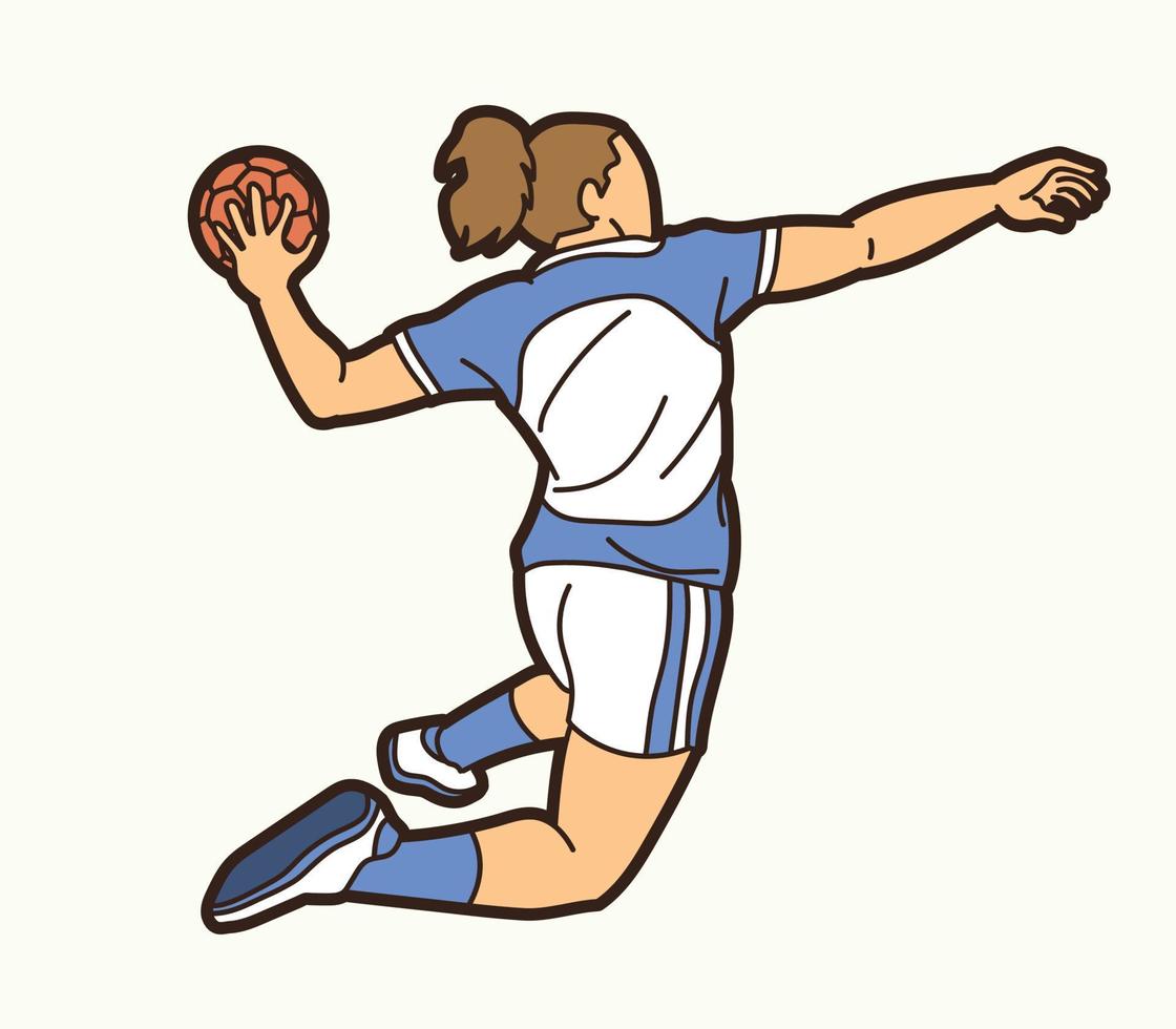 Handball Sport Female Player Jumping  Action vector