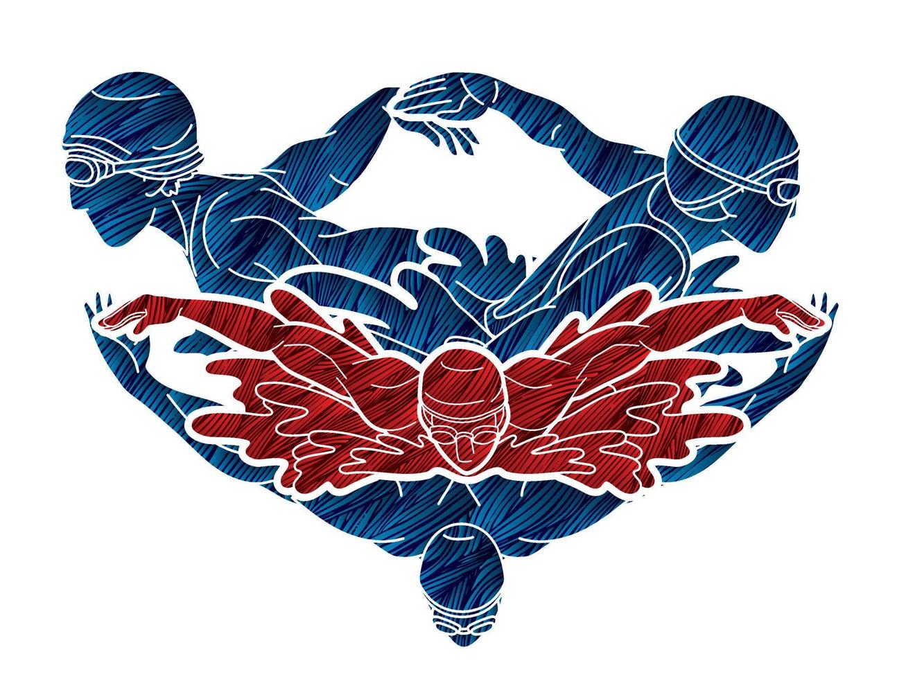 Group of People Swimming Together Swimmer Action vector
