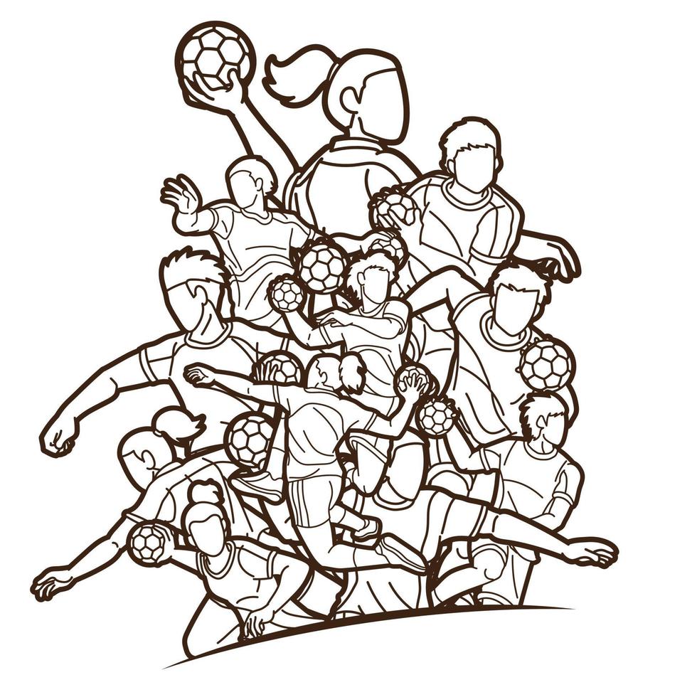 Outline Group of Handball Players vector