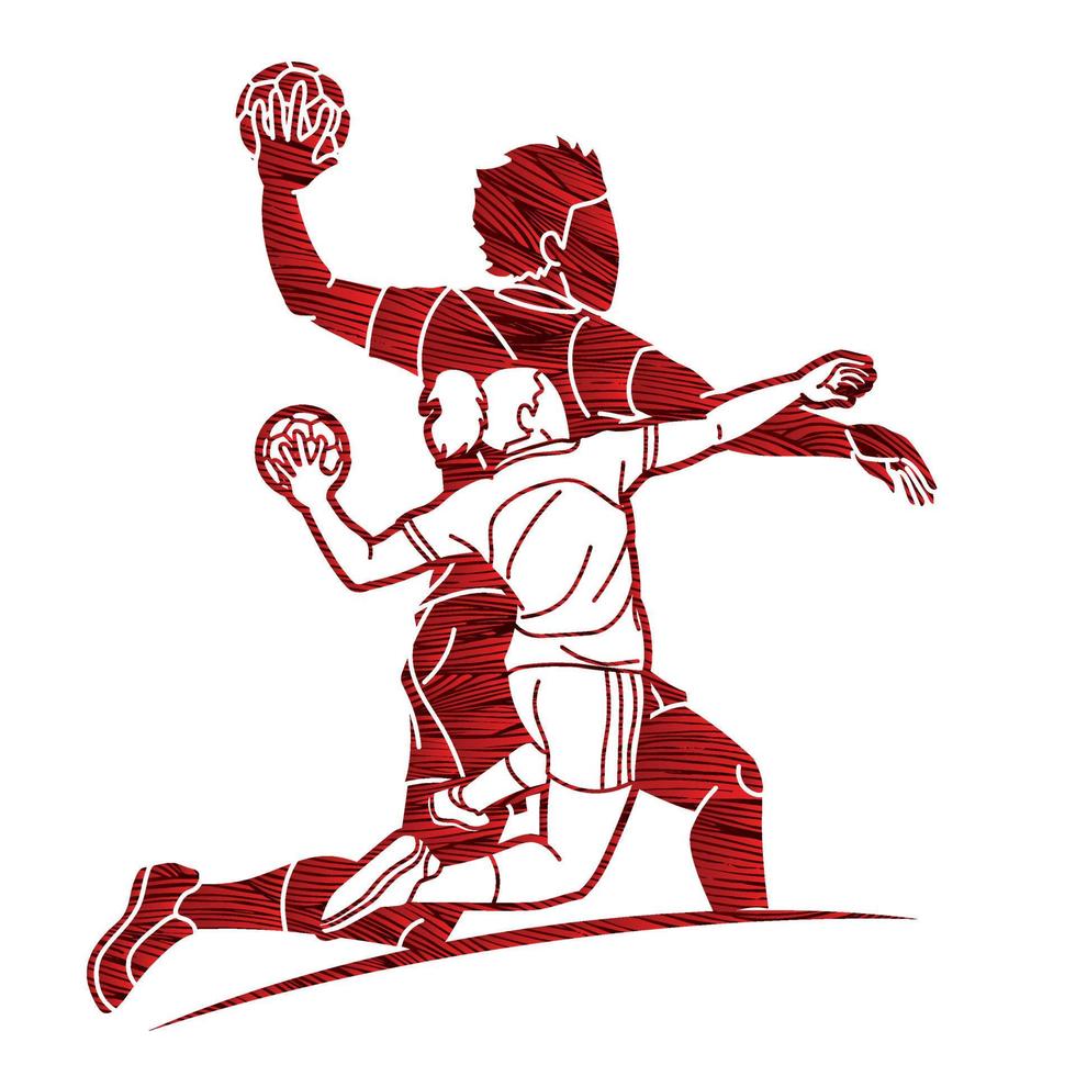 Group of Handball Players Male and Female Mix Action vector