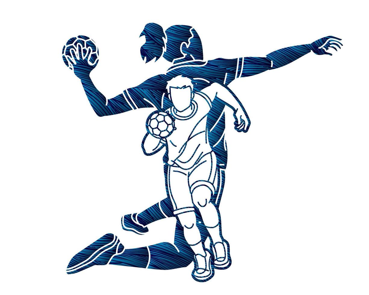Silhouette Group of Handball Players Male and Female Mix Action vector