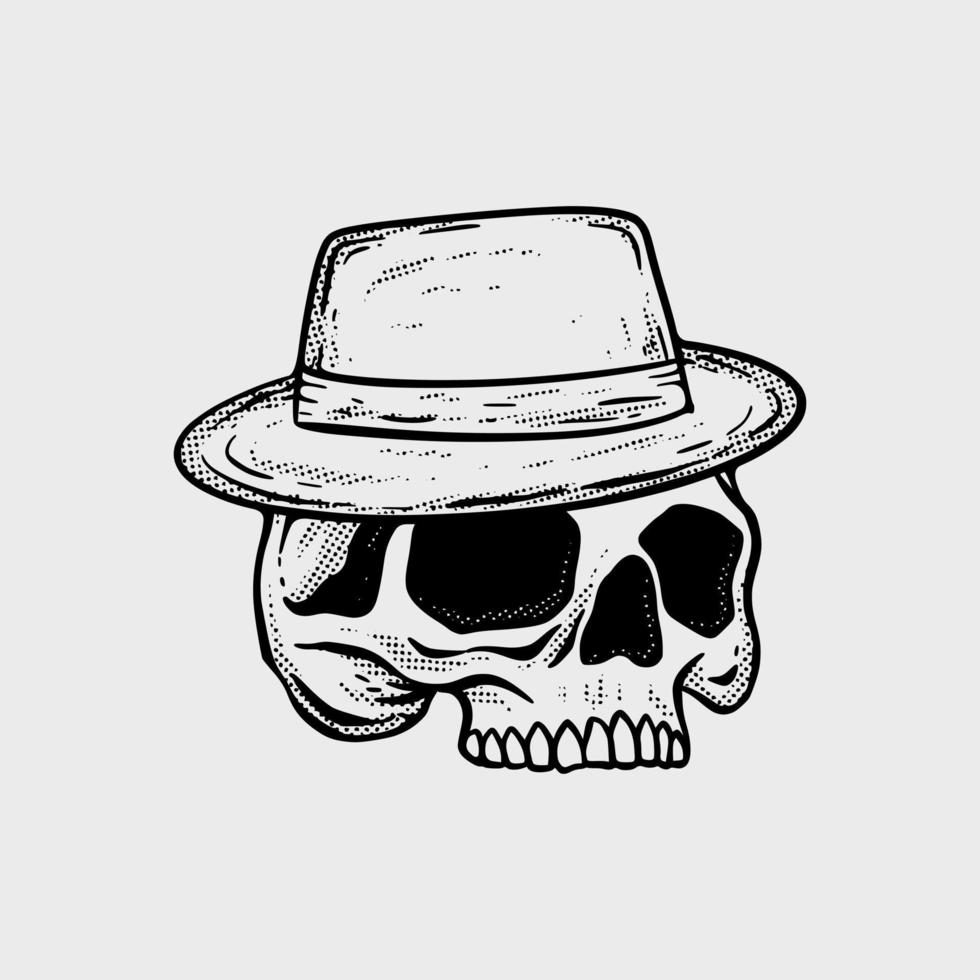 cráneo dibujado a mano con ilustración de sombrero para camiseta, chaqueta, sudadera con capucha, se puede usar para pegatinas, etc. vector