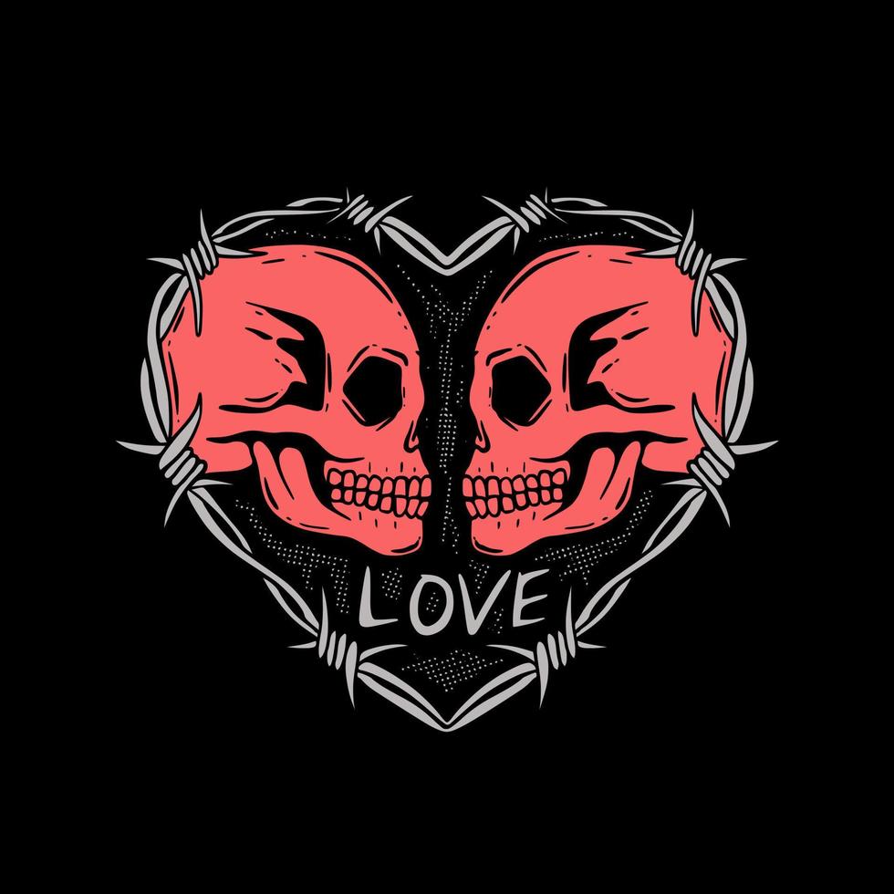 hand drawn red skull love illustration for tshirt jacket hoodie can be used for stickers etc vector