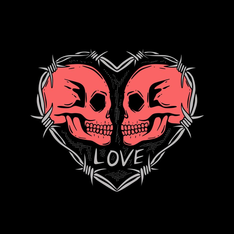 ilustración de amor de calavera roja dibujada a mano para camiseta, chaqueta, sudadera con capucha, se puede usar para pegatinas, etc. vector