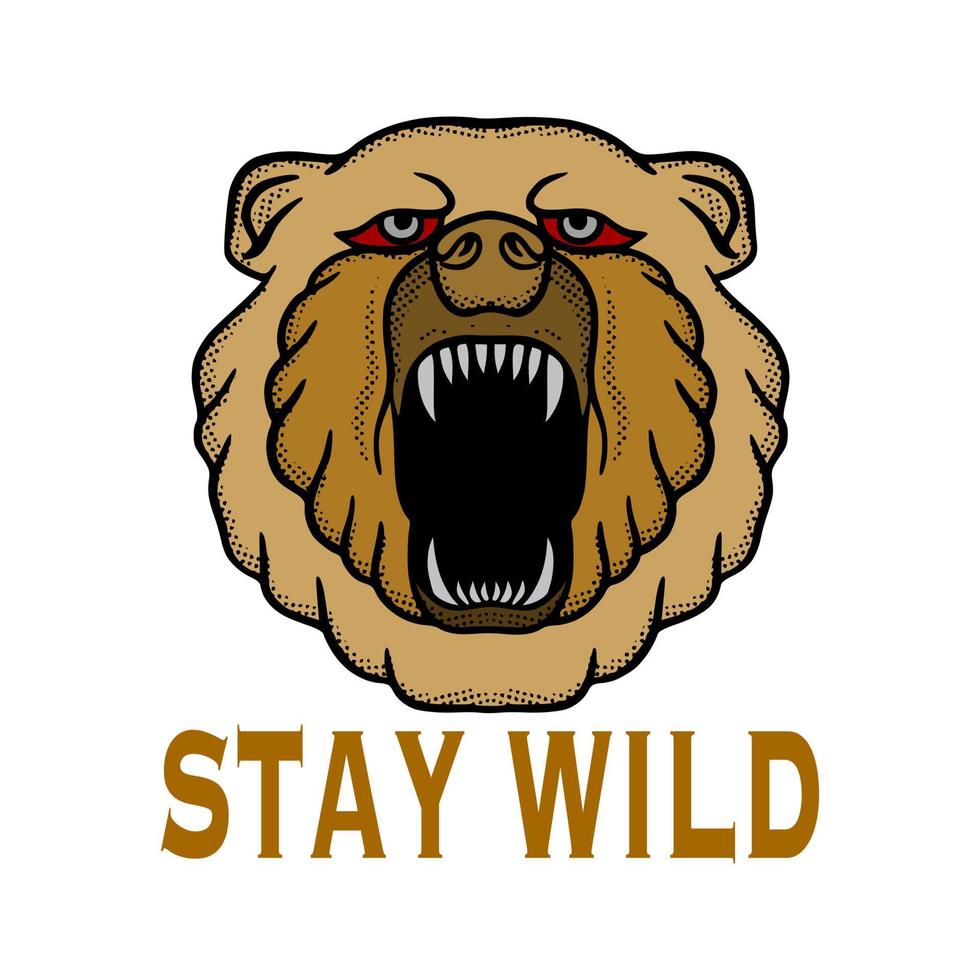 bear stay wild vector de ilustración para camiseta chaqueta con capucha se puede utilizar para pegatinas, etc.