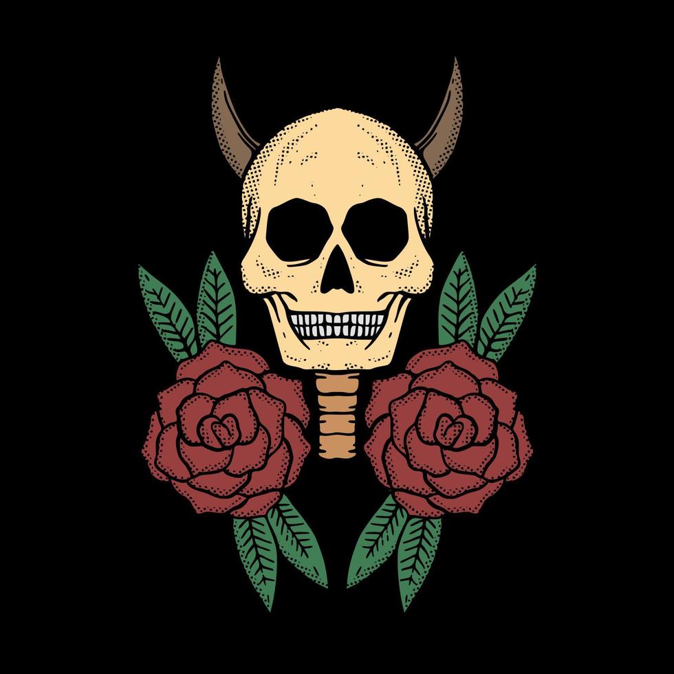 Skull flower illustration vector for tshirt jacket hoodie can be used for stickers etc