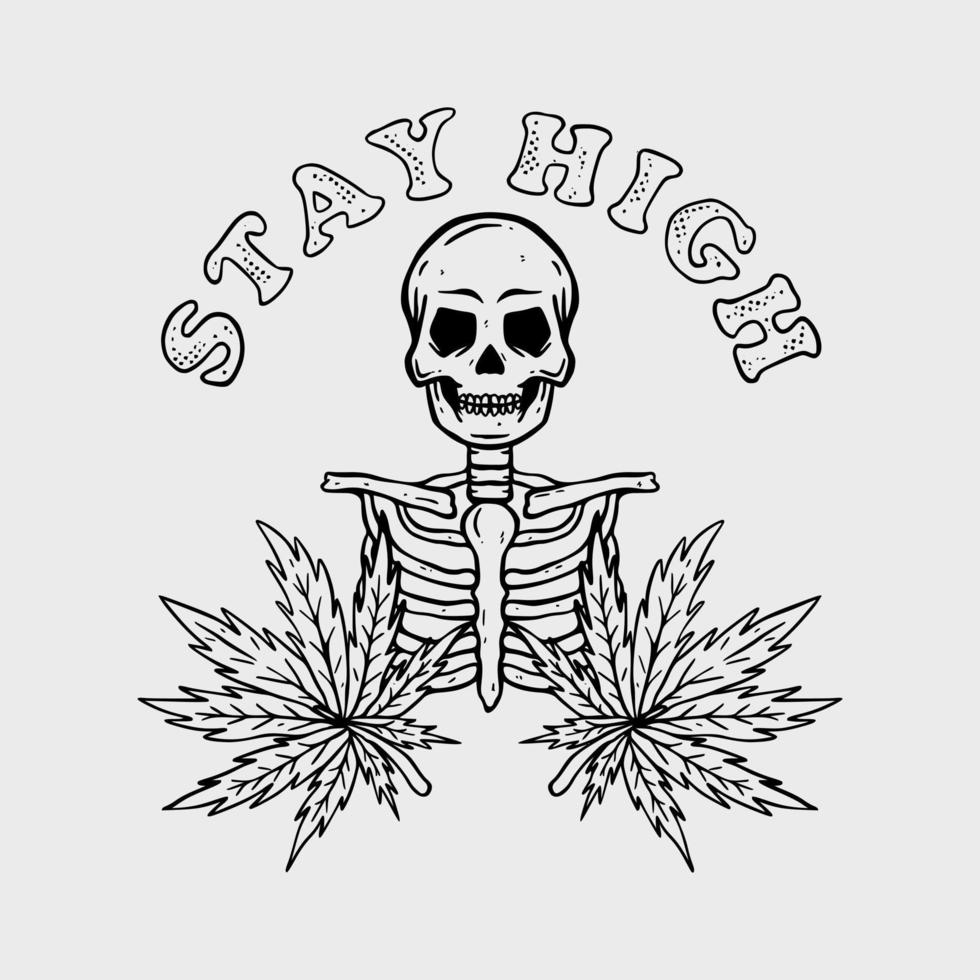 hand drawn skull stay High illustration for tshirt jacket hoodie can be used for stickers etc vector