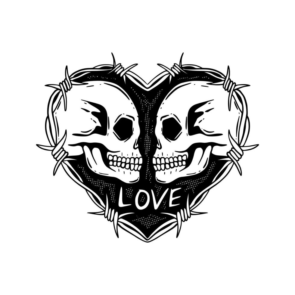 ilustración de amor de calavera dibujada a mano para camiseta, chaqueta, sudadera con capucha, se puede usar para pegatinas, etc. vector