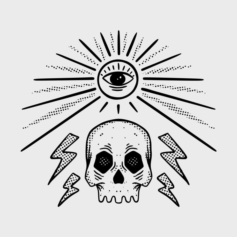 el vector de ilustración del ojo del cráneo para la sudadera con capucha de la chaqueta de la camiseta se puede usar para pegatinas, etc.