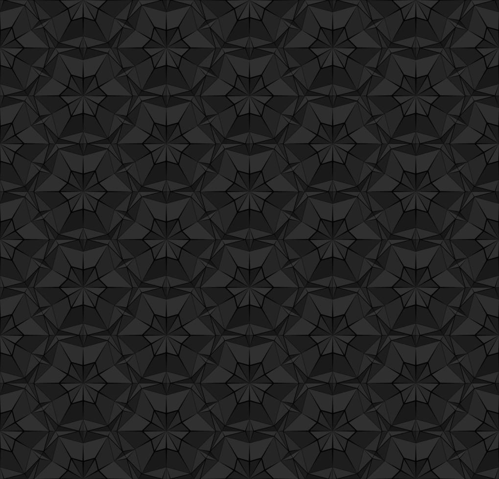 Black polygonal seamless pattern with triangles. Dark repeating geometric texture with extruded surface effect. 3D illustration for background wallpaper interior textile wrapping paper print design. vector