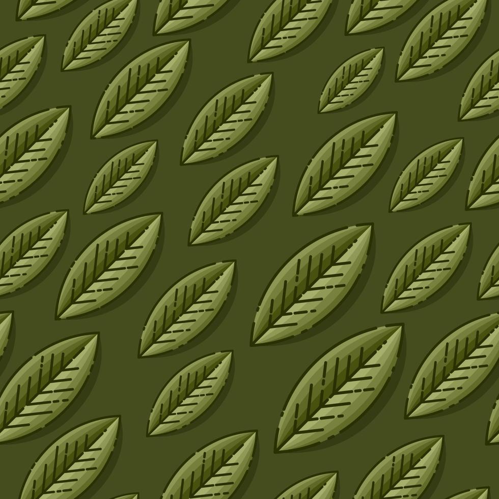 patrón transparente de vector con hoja sobre fondo verde oscuro. plantilla para fondos de pantalla, fondo del sitio, diseño de impresión, tarjetas, diseño de menú, invitación. tema de verano y otoño. ilustración vectorial