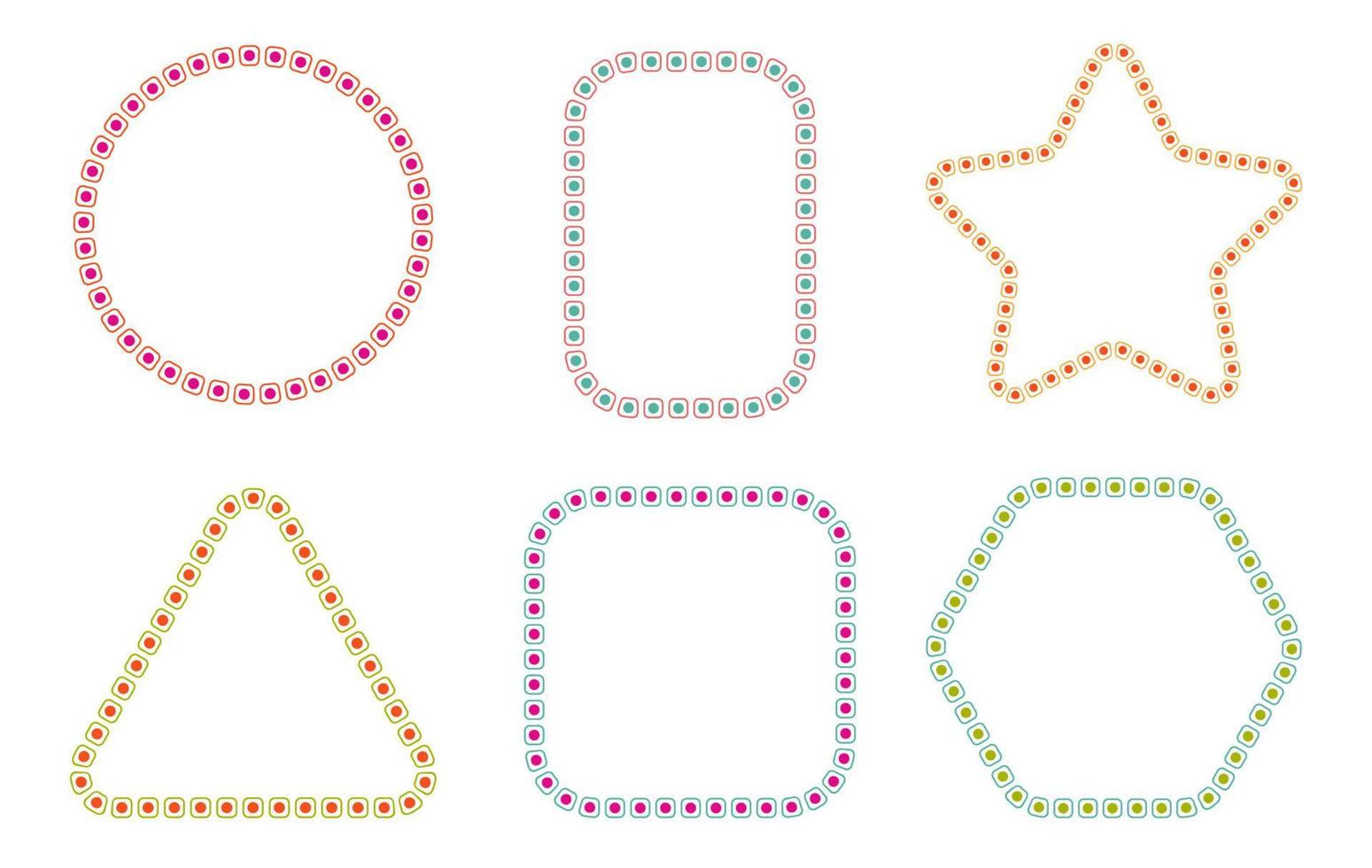 Set of Decorative Colorful Childish Frame Multicolor Baby Shapes with Textured Borders Design Elements for Birthday Invitation Card Festive Templates vector